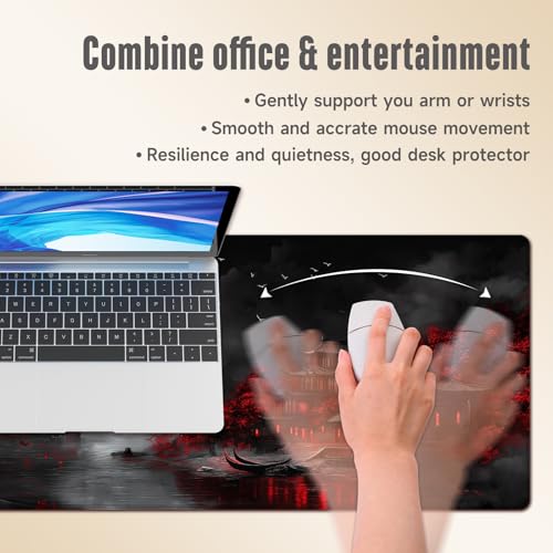 Extended Gaming Mouse Pad, Large Mouse Mat 3 mm Nature Rubber Base Mousepad with Stitched Edges, Non-Slip Desk Mat for Office Home Great Gift 31.5x11.8 Inch (Dark Canyon 5) - color: Dark Canyon 5