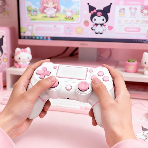 AceGamer 2 Pack for PS4 Controller, Wireless Controller for PS4/Pro/Slim/PC, with Non-Slip Grip of Both Sides,3.5mm Audio Jack and USB-C Cable! (Pink and White) - color: Pink and White