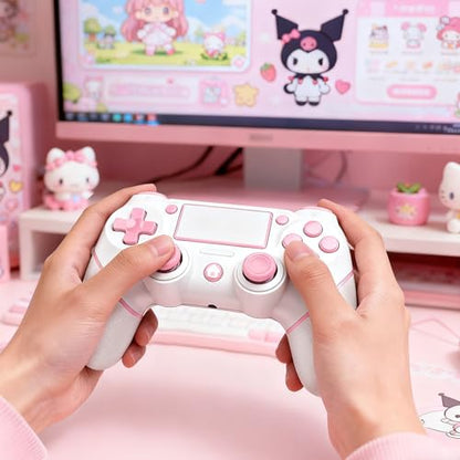AceGamer 2 Pack for PS4 Controller, Wireless Controller for PS4/Pro/Slim/PC, with Non-Slip Grip of Both Sides,3.5mm Audio Jack and USB-C Cable! (Pink and White) - color: Pink and White