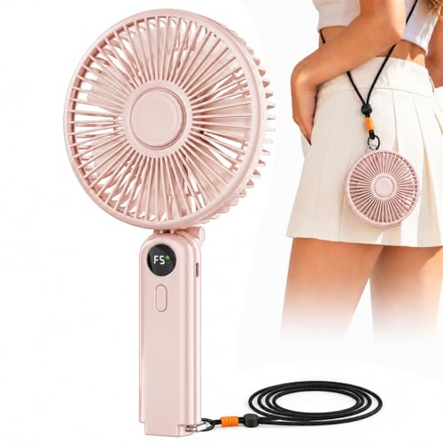 Portable Handheld Fan, 10000mAh Rechargeable 6-Inch Personal Fan for Travel | Ultra Quiet Foldable Desk Fan, 5-Speed Battery Operated Fan with Up to 40H Runtime and Digital Display for Travel and Makeup - color: Pink