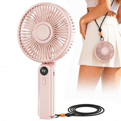 Portable Handheld Fan, 10000mAh Rechargeable 6-Inch Personal Fan for Travel | Ultra Quiet Foldable Desk Fan, 5-Speed Battery Operated Fan with Up to 40H Runtime and Digital Display for Travel and Makeup - color: Pink