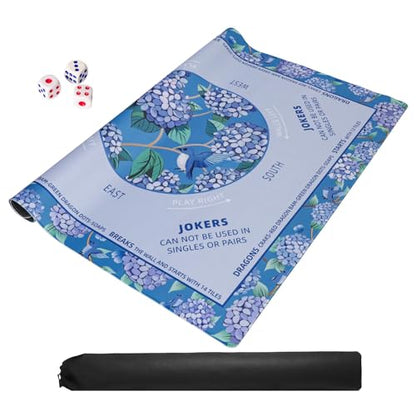 TIASUSAN Blue Mahjong Learning Mat (33” x 33”) with Black Carrying Bag, Anti-Slip, Noise-Reducing Mahjong Mat for Table, Board Games, Tile Games and Cards - color: Blue