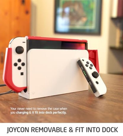 Mumba Dockable Case for Nintendo Switch OLED 2021, [Blade Series] TPU Grip Protective Cover Accessories Compatible with Nintendo Switch OLED and Joy-Con Controller (Red) - color: Red