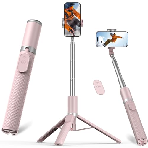 Phone Tripod & Selfie Stick with Remote, Portable Travel Phone Stand for Video Recording Vlog, Extendable Cell Phone Holder Compatible with iPhone Android, Pink, 62" - color: Pink
