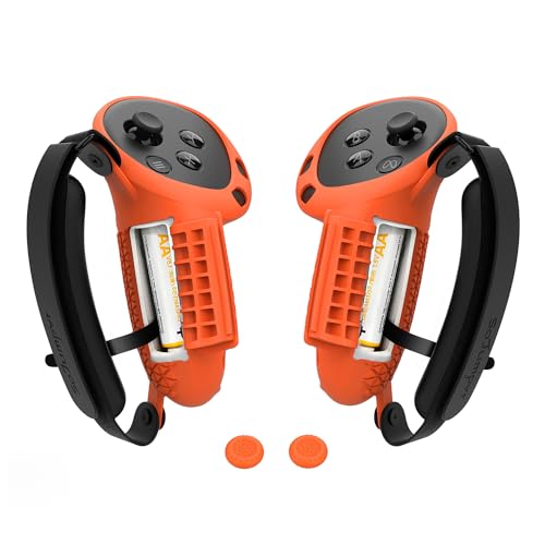 Controller Grips Cover Compatible with Meta Quest 3S/Quest 3 Accessories, Hand Strap with Battery Opening, Knuckle Straps with Widen and Thicken Sponge(Not for Charging Dock) (Orange) - color: Orange