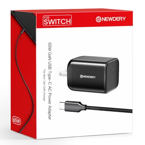 NEWDERY for Nintendo Switch 2 Charger 65W AC Power Adapter Foldable Plug | 5FT PD 3.0 Fast Charging,Replacement for OEM Switch 2, for Steam Deck Charger,4K TV Dock Supported