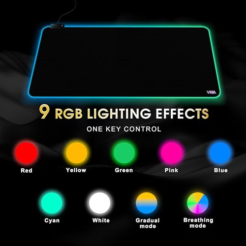 Vyaaa 47" x 20" RGB Gaming Mouse Pad, XXL LED Desk Mat with 9 Light-Up Modes, Smooth Surface & Non-Slip Rubber Base for Gaming/Office/Home (Black) - color: Black, size: 47L x 20W inches