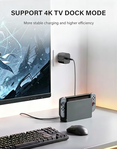 60W Charger for Nintendo Switch 2, PD 3.0 Fast Charging AC Adapter Replacement for Switch 2/Switch/OLED/Steam Deck, Supports 4K TV Dock Mode & Handheld Mode, 5ft Detachable Cable