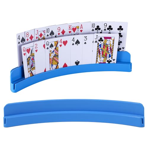 2-Layer Plastic Playing Card Holder for Kids Adults Seniors, Little Hands Card Game Holder with Non-Slip Base – Game Night Ldeal Accessories for Arthritis - color: blue, size: 2PCS