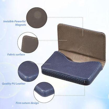 Outus 2 Pcs Business Card Holder, PU Leather Business Card Case Pocket Wallet with Magnetic Shut for Valentines Gift Adult(Coffee, Blue) - color: Coffee, Blue