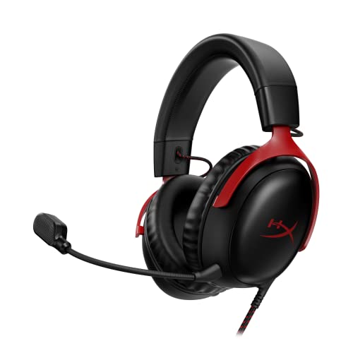 HyperX Cloud III 3.5mm Wired Gaming Headsets with Mic Noise Cancelling DTS Headphone:X Memory Foam 53mm Drivers Aluminum Frame for PC PS4 PS5 Xbox Nintendo Mac Mobile Gaming Headphones (Renewed)