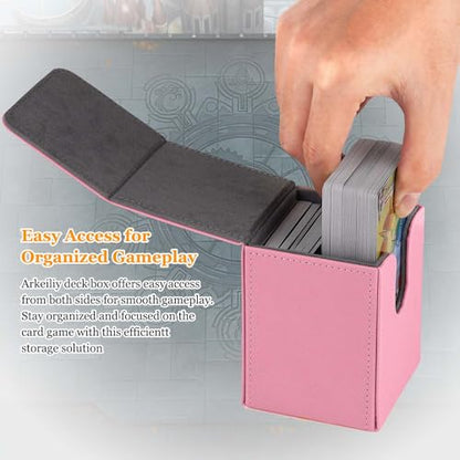 Arkeiliy Card Deck Box, 110+ Storage MTG Deck Box with 50 Pcs Card Sleeve, Collectible Trading Card Cases for Magic Commander and More (Pink) - color: Pink