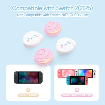 Kuitmor Thumb Grip Caps Compatible with Nintendo Switch 2, Silicone Joystick Grip Caps for Switch 2025, 4pcs, Cute Dog Style, Pink & White - color: Cinnamoroll(Pink & White)