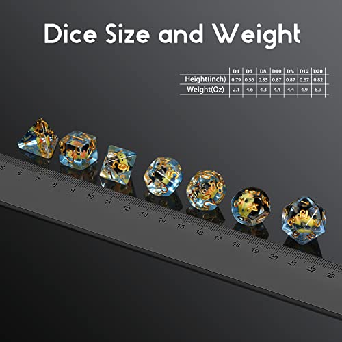 Fish DND Dice, DNDND 7PCS Resin Dice Set with Velvet Bag for Dungeons and Dragons D&D Role Playing Games and Tabletop Games （Fish DND Dice Set - color: Fish