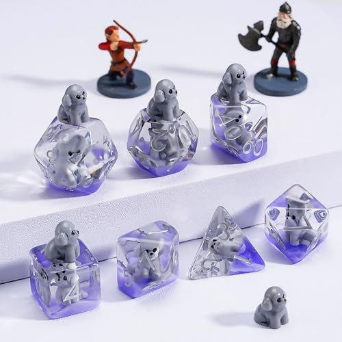 Resin DND Dog Dice Set, Animal Polyhedral Dice for Dungeons and Dragons, RPG, MTG D&D 7-DIE (D4, D6, D8, D10, D12, D20, D%) for Ages 15 and Up - color: Dog