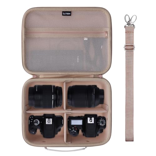 Medium Camera Case Bag for Canon/Sony/Nikon Camera and Multiple Lens Beige | Hard Travel Carrying Case Bag for Canon/Sony/Nikon DSLR SLR Mirrorless Camera and Multiple Lens with 3 Dividers - color: Beige, size: Medium