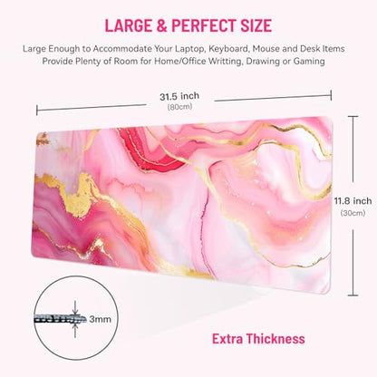 Mousepad Desk Mat Gaming Large Keyboard Cute Office Desktop Computer Laptop Marble XXL Long Giant Big Kawaii Aesthetic Girly Pretty Design Women Girl Gamer Oversized Wide 30x12'' Mousepad - color: Pink Marble