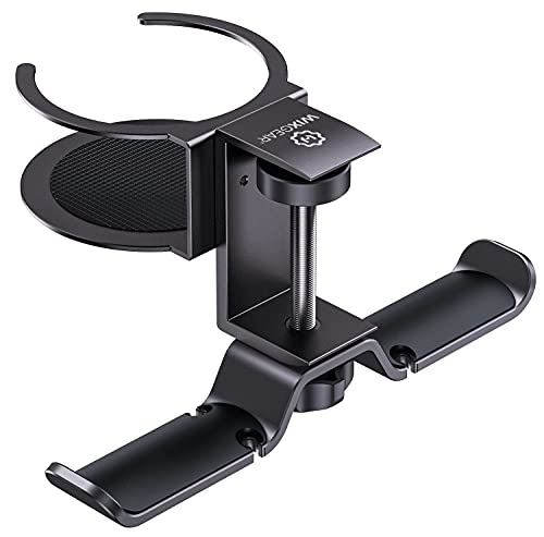 Headphone Stand, 2 in 1 PC Gaming Headset Stand Cup Holder, with Cable Organizer, 360° Adjustable & Rotating Arm Clamp Headphone Holder, Suitable for All Headphones and Drinks