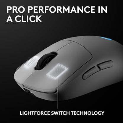 Logitech G PRO 2 Lightspeed Ambidextrous Wireless Gaming Mouse - White | Symmetrical design, <4 customizable magnetic side buttons, USB-C charging, PowerPlay Wireless Charging Supported, For PC/Mac - color: White