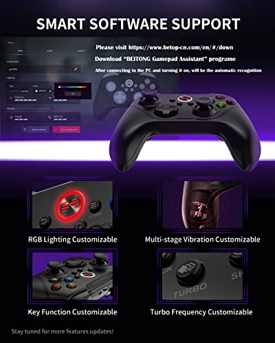 BEITONG Asura 2 Pro PC Game Controller Wireless Gamepad Joystick Hall Effect Trigger For Windows 7 8 10 11,Android TV,Steam,Tesla,Simulator,with Programmable M Buttons (Black) | Hall Effect Trigger, Wireless Gamepad, Programmable M Buttons, Mechanical But
