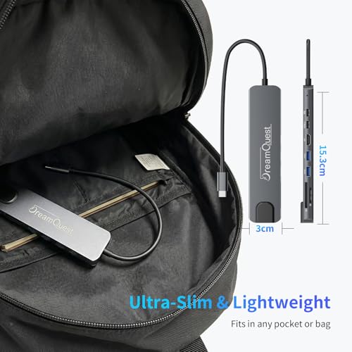 DreamQuest USB C Hub 8-in-1 with 4K@60Hz HDMI, max 100W PD, USB 3.0/2.0, SD/TF Card Reader,100Mbps LAN Port– Compatible with Desktops, Laptops, Xbox, Flash Drives, Consoles, Printers