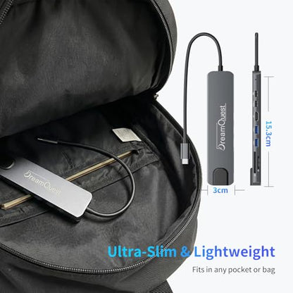 DreamQuest USB C Hub 8-in-1 with 4K@60Hz HDMI, max 100W PD, USB 3.0/2.0, SD/TF Card Reader,100Mbps LAN Port– Compatible with Desktops, Laptops, Xbox, Flash Drives, Consoles, Printers
