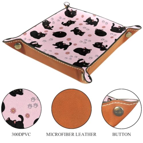 Black Cats Dice Tray Folding Square PU Leather Dice Rolling Tray | Portable Dice Trays for Dice Games Like RPG, DND and Other Table Games, Folded 4.5x4.5x1.2inch - color: Black Cats