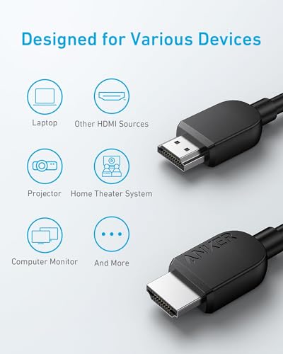 Anker HDMI Cable 8K@60Hz, Ultra HD 4K@120Hz HDMI Cord,48 Gbps Certified Ultra High-Speed,Compatible with PlayStation 5,Xbox,Samsung TVs,and More (6FT) - size: 6ft