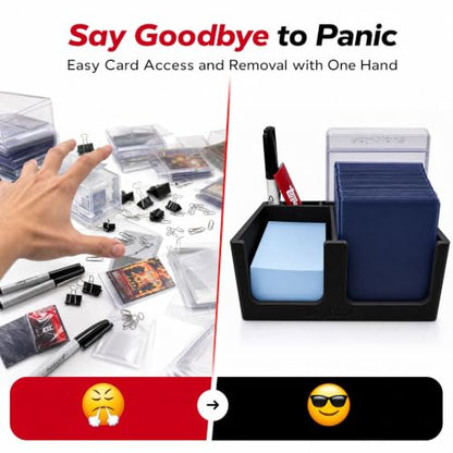 Card Ripping Station Caddy, Toploader Dispenser & Penny Sleeve Holder | One-Handed Top Loaders Penny Sleeves Card Saver Holder w/ Anti-Slip Base, Holds 60+ Toploaders & 400+ Sleeves - color: Card Ripping Station