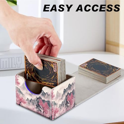 DEGDFSGR Commander Card Game Storage Box for TCG MTG Deck Box Organizer Trading Card Case Magnetic Closure Creative Pattern Up to 200 Cards, Mountains and Pink Trees - color: Mountains and Pink Trees