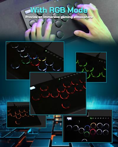 Sehawei Haute42 All Metal Arcade Stick 13Keys All-Button Controller with Custom RGB & Turbo Functions,Arcade Fighting Stick for PC/Ps3/Ps4/Switch/Steam-Supports SOCD - color: M13 Black