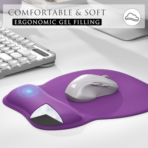 MROCO Ergonomic Mouse Pad with Gel Wrist Rest, 9.4 x 8.1 in, Violet Purple | Ergonomic Shape Design, Multiple Pattern Options, Gel Wrist Comfort, Smooth Lycra Surface, Non-Slip PU Base - color: Violet Purple