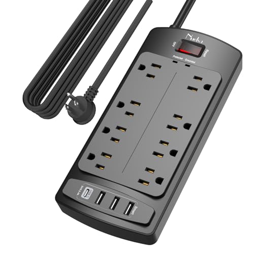 Surge Protector Power Strip - Nuetsa Flat Plug Extension Cord with 8 Outlets and 4 USB Ports, 15 Feet Power Cord, 2700 Joules, ETL Listed, Black - color: Black(8 Outlets), size: 15 Ft