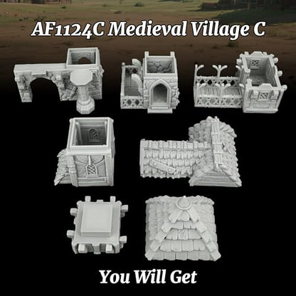 AUSPDICE Tudor Style Village Home, 25mm Unpainted Medieval RPG Terrain | 1:64 High-Detail Fantasy Building for DND, Dungeons and Dragons, Tabletop Scenery, TTRPG Campaigns, Wargames-AF1124C - color: Af1124c Medieval Village C
