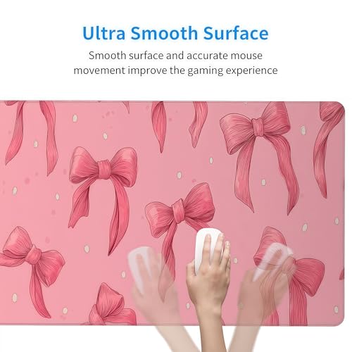 Large Pink Mouse Pad with Bows, Non-Slip Desk Mat for Laptop PC, Gaming Mousepad, 35.4 x 15.7 inches - color: Cute Bows