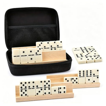 Dominos Set for Adults Double 6 Dominoes Set Domino Game with 4 Wooden Racks and Carrying Case 28 Tiles Classic Family Board Games Portable Travel Game