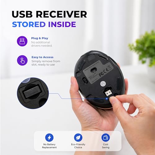 J-Tech Digital Ergonomic Mouse with Wireless Connection, Removable Palm Rest, Thumb Buttons, Rechargeable Battery, 800 DPI, Compatible with Windows and MAC OS - style: Wireless
