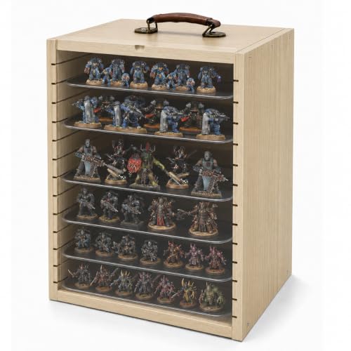 Miniatures Storage Case for Tabletop Wargaming Figurines, Mini Display Case | Solid Wood, 6 Metal Trays, Transport Case, Carrying Case for Collectibles Miniatures - color: Natural