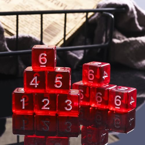 10 Pieces Polyhedral Dice Set D6 Dice 16mm Acrylic 6 Sided Dice Game Dice for Dungeons and Dragons RPG MTG DND Dice Table Games (Transparent Red) - color: Transparent Red