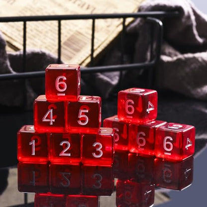 10 Pieces Polyhedral Dice Set D6 Dice 16mm Acrylic 6 Sided Dice Game Dice for Dungeons and Dragons RPG MTG DND Dice Table Games (Transparent Red) - color: Transparent Red