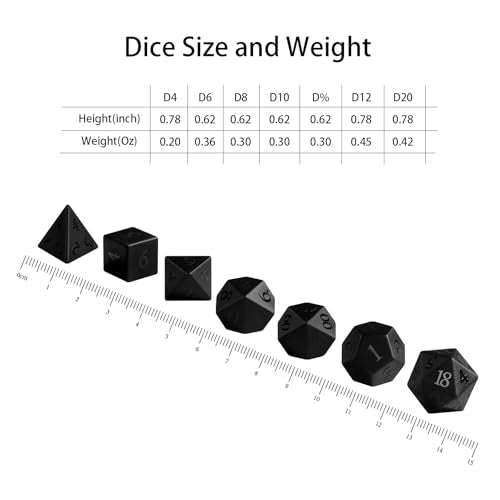 Matte Black Gemstone Dice Set, 7-Piece Handcrafted Polyhedral Dice with Gold Engraving, Ideal for D&D, RPG, MTG & Tabletop Games, Gift Box Included (Black Frosted Stone) - color: Black Frosted Stone