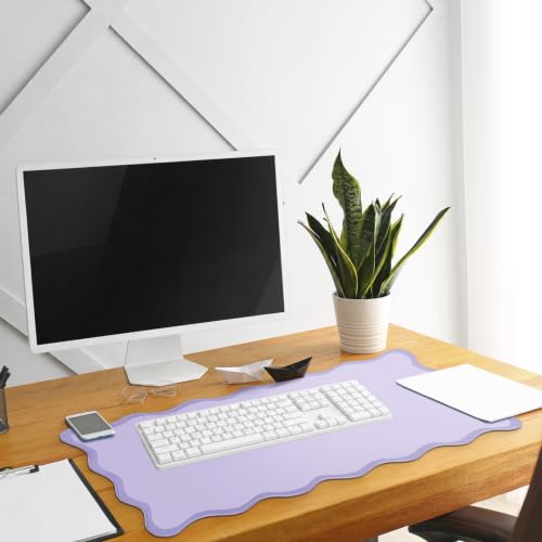 Hahafelt Scalloped Desk Mat Large Desk Pad Cute Coquette Table Mat Back to School Preppy Table Make up Pad Nonslip Graduation Gift with Stitching Waterproof Gaming(Purple,31.5 x 15.8 Inches) - color: Purple, size: 31.5 x 15.8 Inches