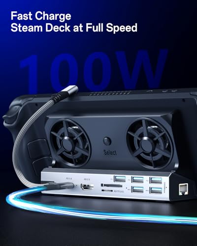 13-in-1 Steam Deck Dock with Dual 5cm RGB Cooling Fans for Steam Deck OLED/ROG Ally/Switch 2/Legion Go – 4K@60Hz HDMI, Gigabit Ethernet, 100W PD, Aluminum - color: 13-in-1 Dual Cooling Fan