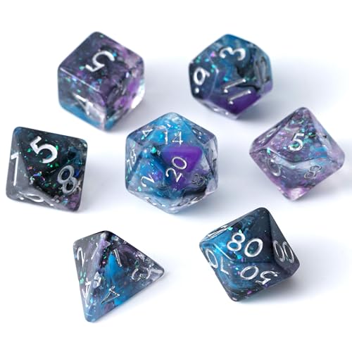 Astral Shroud Resin Dice Set for DND – 7pc Polyhedral Set with Glitter – Stunning and Cool RPG Dice for Dungeons & Dragons, and Other TTRPGs – Unique Natural Distribution - color: Astral Shroud