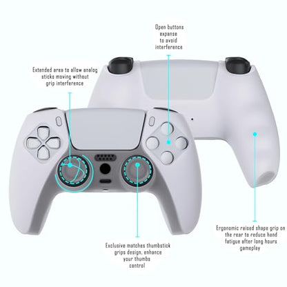 PlayVital Transparent Clear White Pure Series Anti-Slip Silicone Cover Skin for ps5 Controller, Soft Rubber Case for ps5 Wireless Controller with Clear White Thumb Grip Caps - color: Transparent Clear White