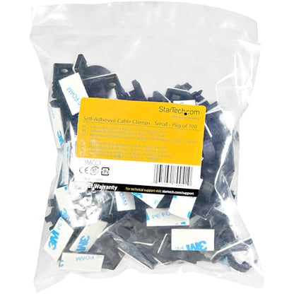 StarTech 100 Adhesive Cable Management Clips, Black, TAA, Sticky (CBMCC1) | Nylon Self Adhesive Clamp UL/94V-2 Fire Rated, Network/Ethernet/Office Desk/Computer Cord Organizer, Wire Holders - size: Small | 0.21 in. max. diameter