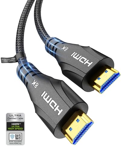 Cratree 8K HDMI Cable 6.6FT - Ultra High Speed HDMI Cable/Certified/4K 120hz/8K 60hz/48Gbps/Braided/eARC/HDCP 2.2&2.3 - Compatible for Blu-ray/HDTV/PS5/Monitor - size: 6.6 FT
