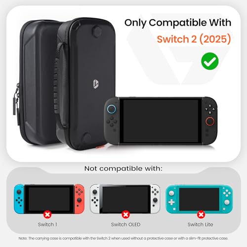 GesTac Large Capacity Carrying Case for Switch 2 (2025), Tactical Travel Storage Bag for Console, 12 Game Cards & Accessories, Hard Shell Protective Pouch with Customizable Divider – Black
