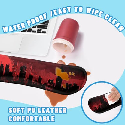 Dark City Desk Mat Set Red Moon Gothic Skyline Neon Mouse Pad with Wrist Rest 4in1 Desk Mat for Desktop Ergonomic Computer Desk Arm Wrist Anti-Slip Computer Ergonomic Mouse Pad Home Office Gaming - color: Dark City
