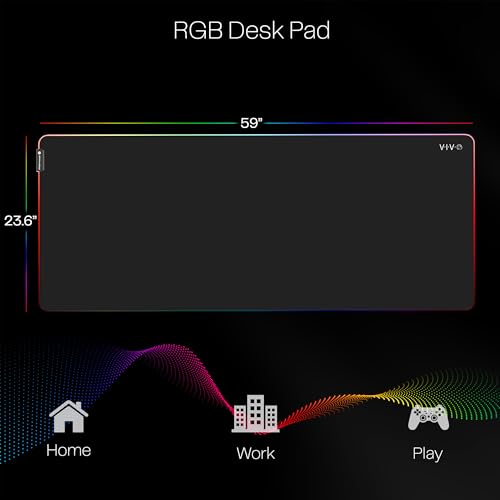 VIVO Large 60 x 24 inch Full Size Desk Pad with RGB Lighting for Office Ambience and Immersive Gaming, Oversized Mouse Pad Table Top Cover, 12 Color Modes, Non-Slip Base, Black, DESK-PAD60-24 - size: 60" x 24"